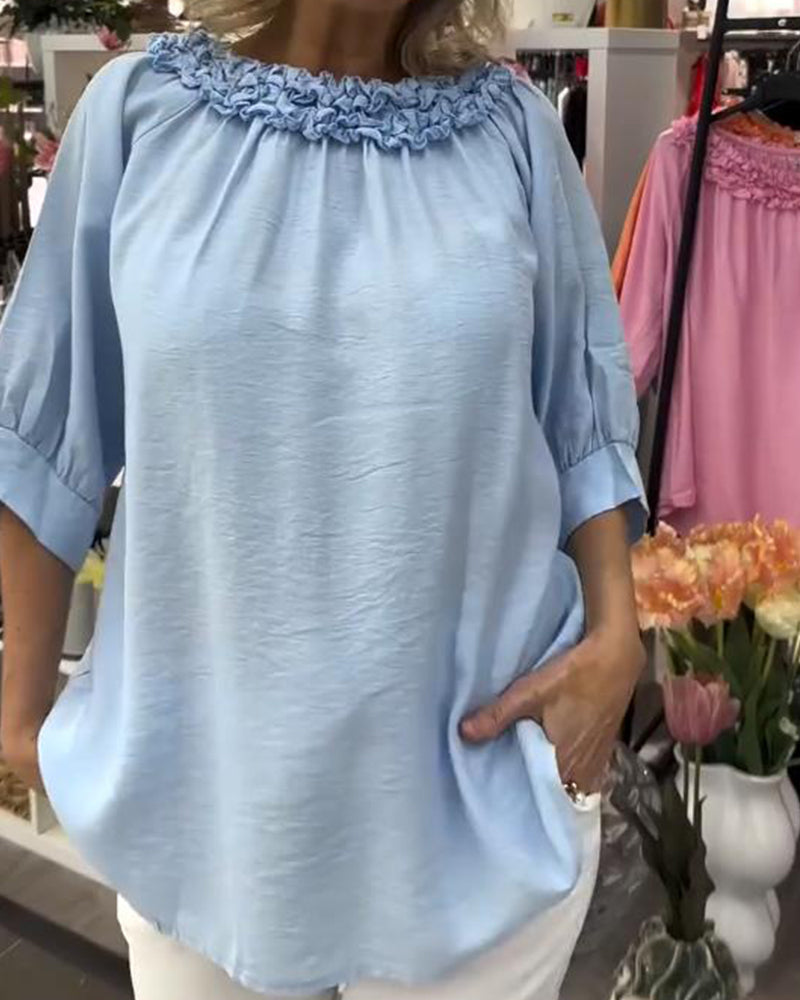 Bluse Kurzärmlig Blumenmuster Weit