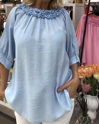 Bluse Kurzärmlig Blumenmuster Weit