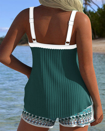 Tankini gerippt Strandshorts bedruckt Boxer