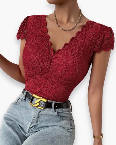 Damen Eleganter V-Ausschnitt Bodysuit | Kurzer Ärmel