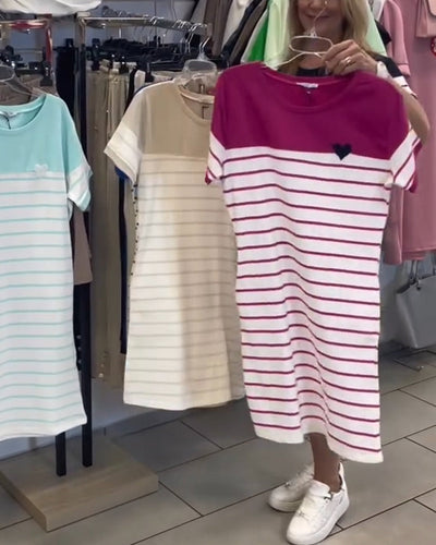 Kleid Rundhals-Ausschnitt Casual Gestreift