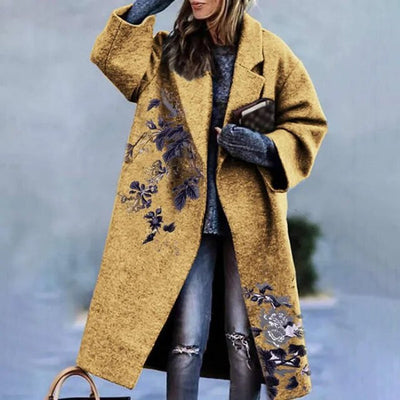 Lange Geblümte Winterjacke für Frauen