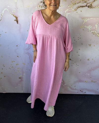 Kleid Waldstil V-Ausschnitt Falten Einfarbig