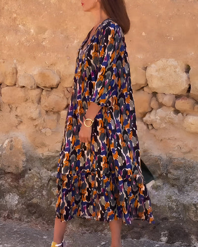 Janice | Langes Kleid Premium Retro-Muster