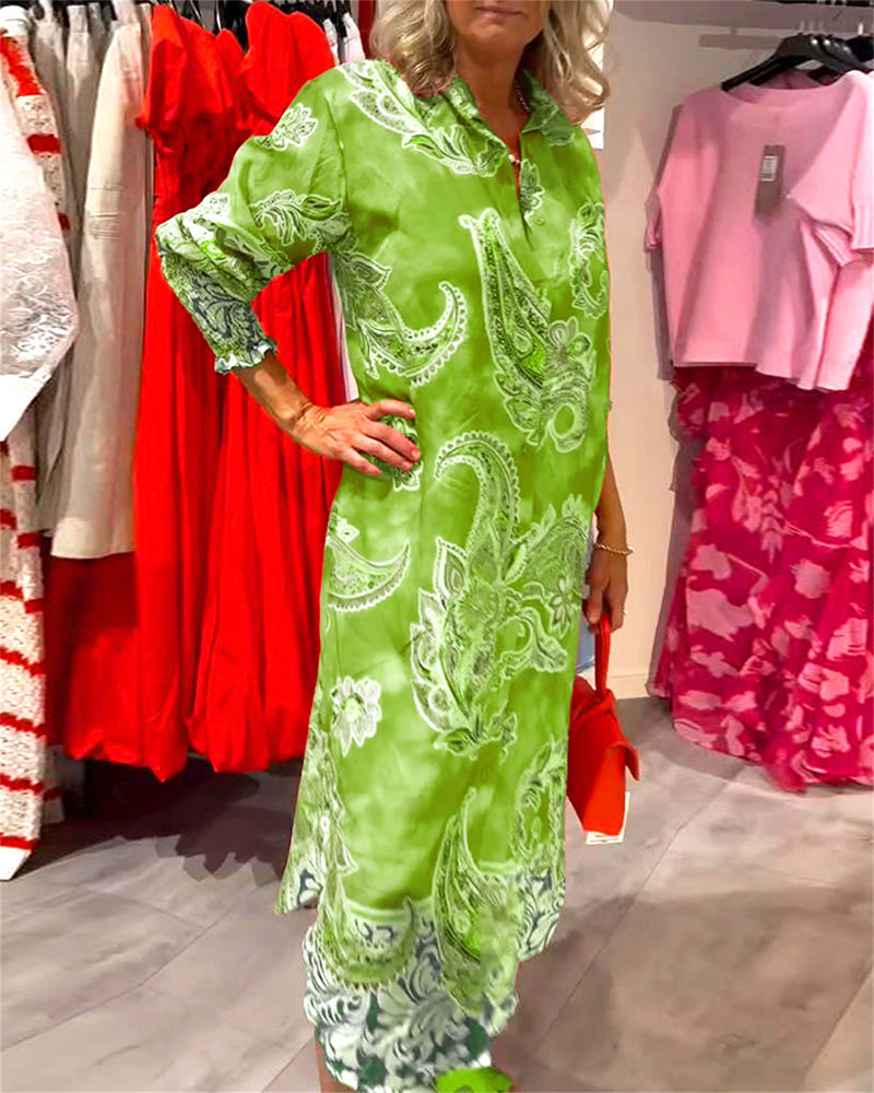 Kleid Stehkragen Langarm Cashew Druck