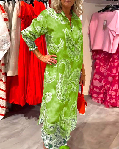 Kleid Stehkragen Langarm Cashew Druck