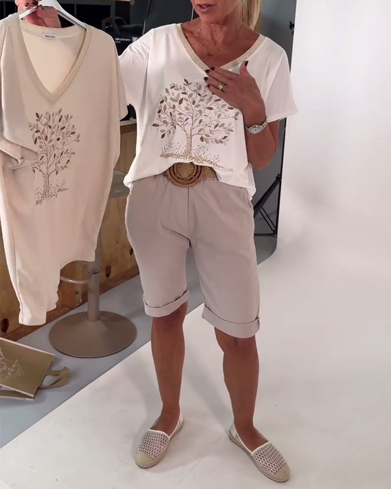 T-Shirt V-Ausschnitt bedruckt vielseitig