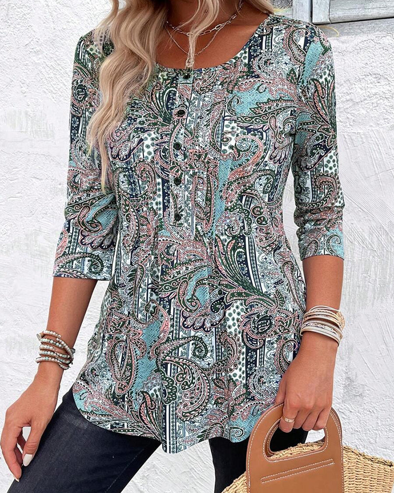 Bluse Dreiviertelarm Vintage Druck