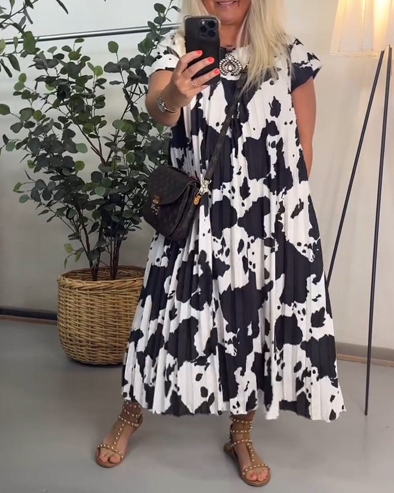 Kleid Bedruckt Weit Kurzärmlig