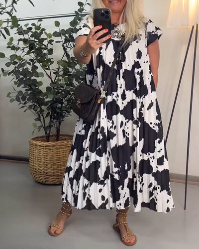 Kleid Bedruckt Weit Kurzärmlig