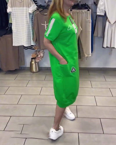 Kleid Kurzarm Bedruckt Gerade