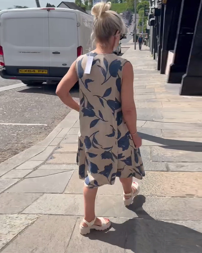 Kleid V-Ausschnitt Ärmellos Bedruckt