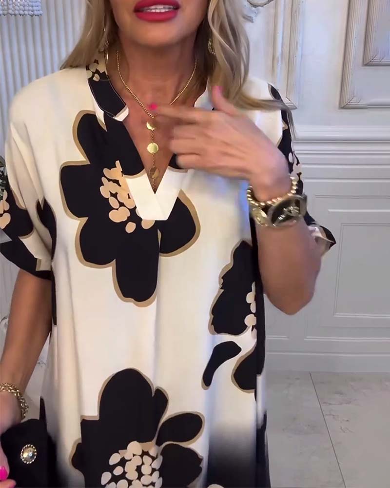 Kleid lässig Stehkragen bedruckt