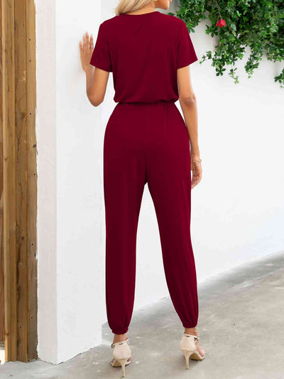 Heidi-Mode | Kurzarm V-Ausschnitt Jumpsuit mit Taschen