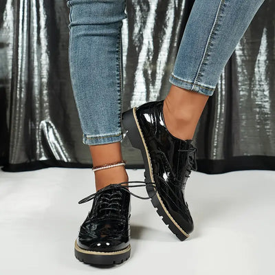 Heidi-Mode | Lackschuhe Im Oxford-Stil mit Klobiger Sohle für Damen