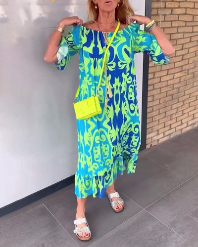 Kleid Glockenärmel Urlaubsdruck