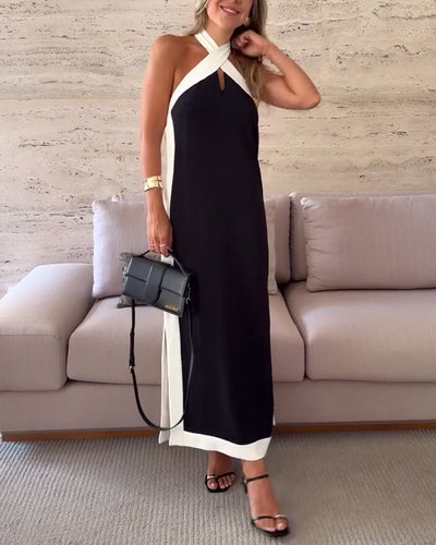 Kleid Temperament Trägerneck Kontrastfarbe