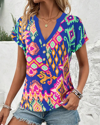 Bluse V-Ausschnitt Bedruckt Lässig