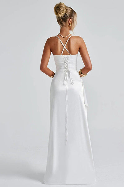 Damenkleid aus Satin mit V-Ausschnitt und langen Ärmeln – Elegant für Abend & Anlass