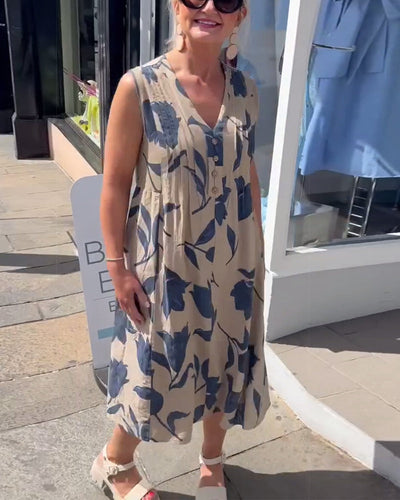 Kleid V-Ausschnitt Ärmellos Bedruckt