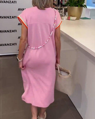 Kleid Lotusblatt-Ärmel V-Ausschnitt Lässiger Schlitz