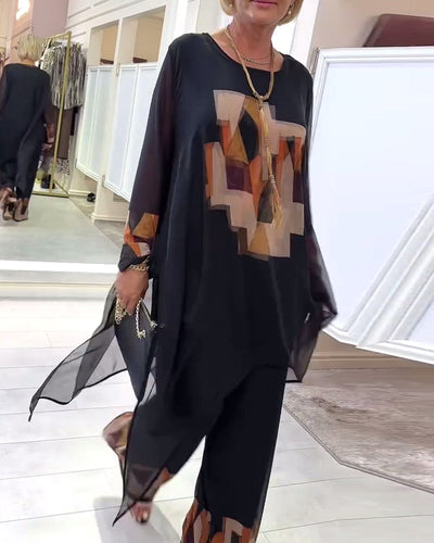 Anzug elegant langärmlig bedruckt mit weitem Bein