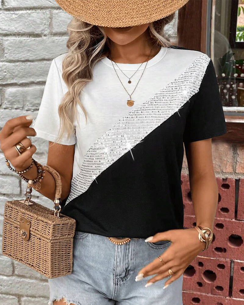 T-Shirt Rundhals Kontrastfarbe Vielseitig