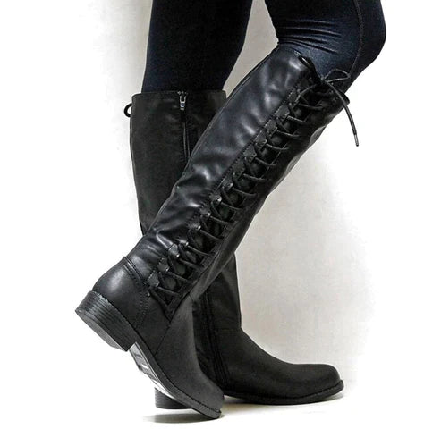 Kniehohe Schnürstiefel für Damen | Flach