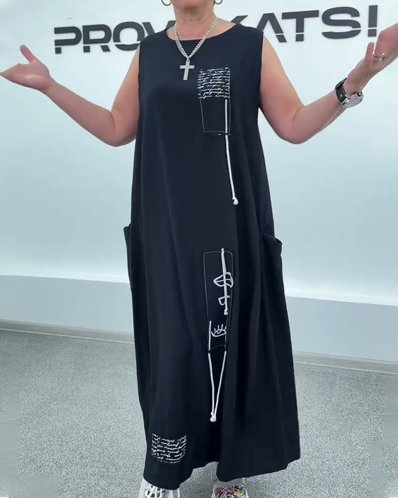 Kleid Ärmellos Oversized Buchstabenprint