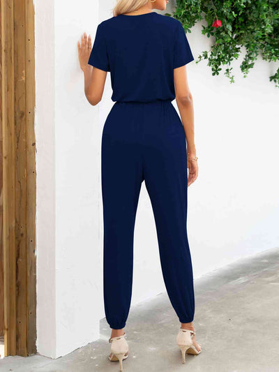 Heidi-Mode | Kurzarm V-Ausschnitt Jumpsuit mit Taschen