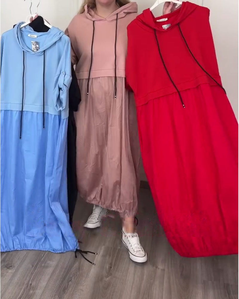 Kleid Mit Kapuze Laterne Paneliert Casual