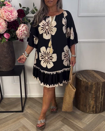 Kleid Halbärmel Knoten Übergroß Bedruckt