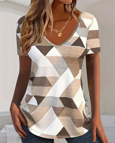 T-Shirt Mit Casual Farbblock U-förmigem Halsausschnitt