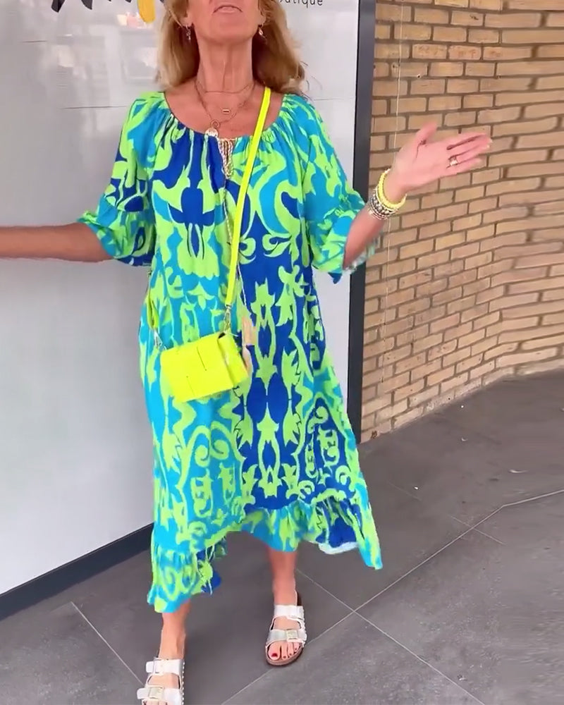 Kleid Glockenärmel Urlaubsdruck