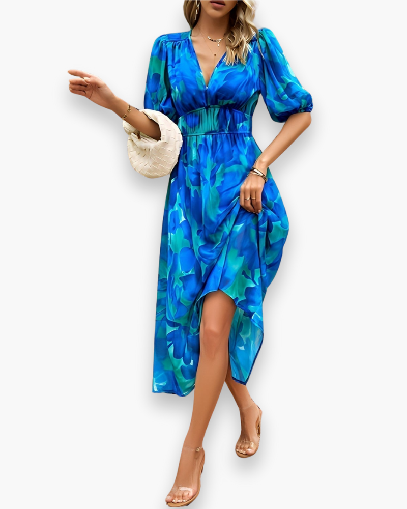 Damen Elegantes Blumendruck Midikleid | Midi Sommer Kleid