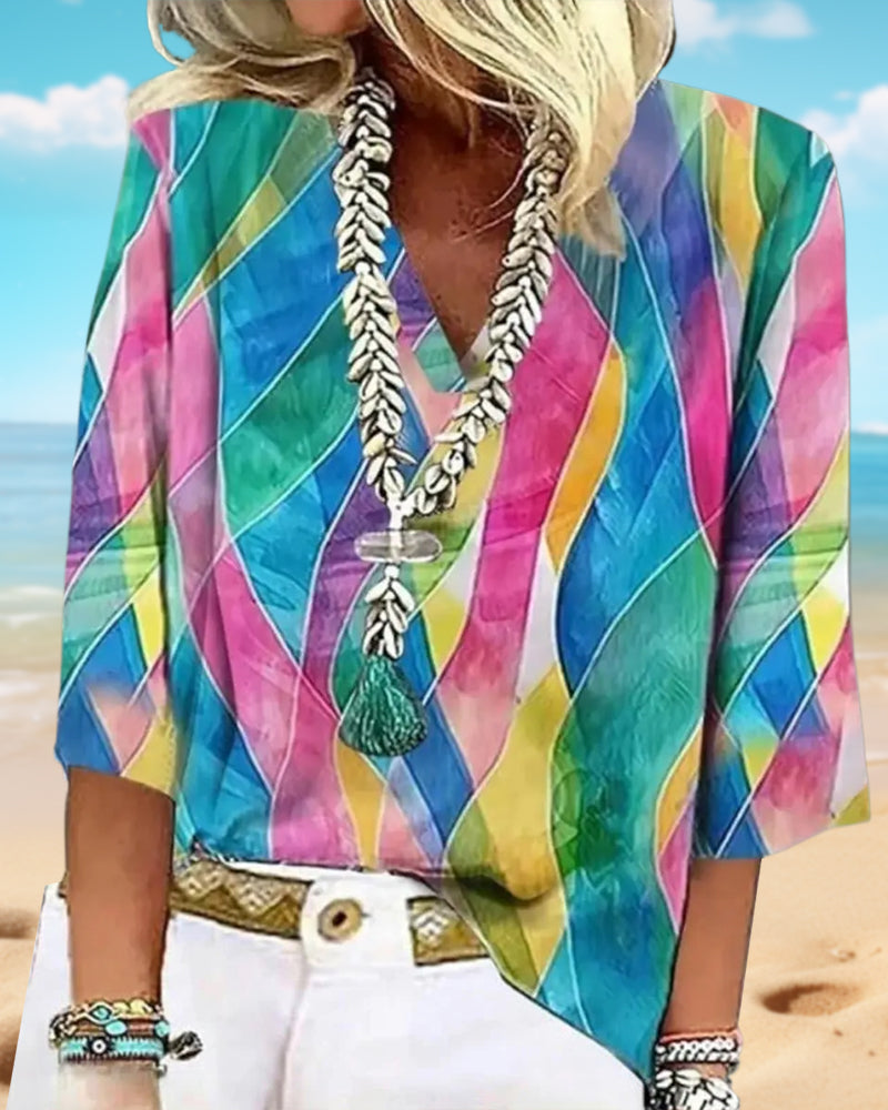 Bluse V-Ausschnitt Kontrastfarbe