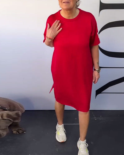 Kleid Rundhalsausschnitt Lässig Kurzarm Einfach