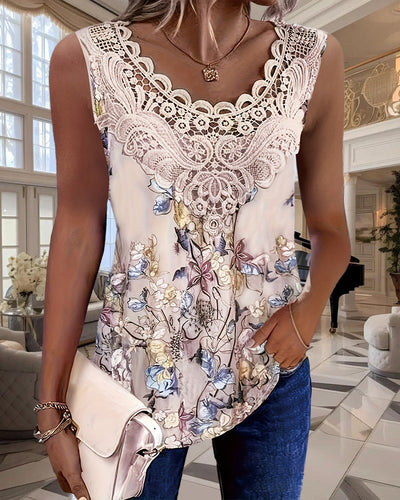 Tanktop Ärmellos Bedruckt Hohles Design Modisch