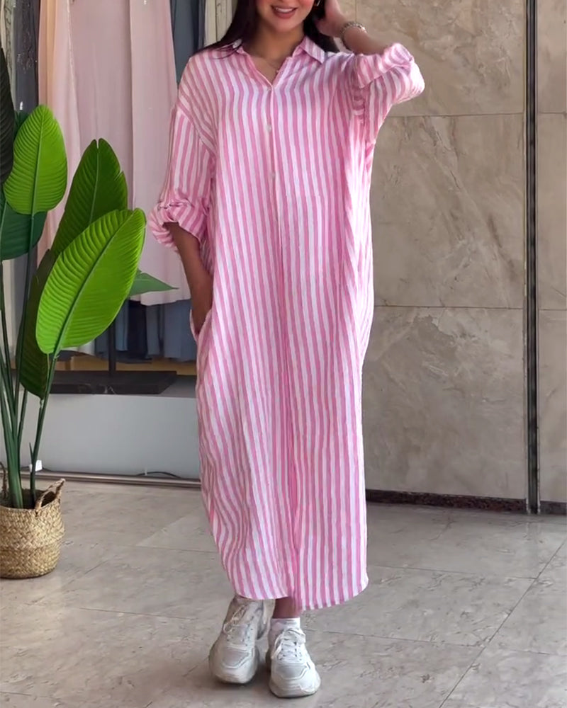 Kleid Weit Aufschlag Gestreift