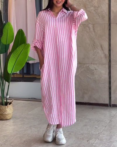 Kleid Weit Aufschlag Gestreift