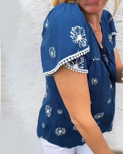 bluse blütenblattärmel druck tie-dye