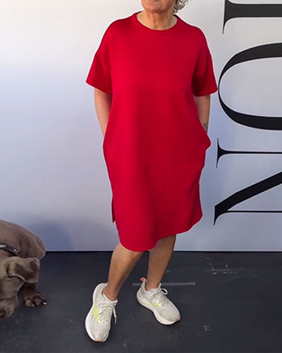 Kleid Rundhalsausschnitt Lässig Kurzarm Einfach