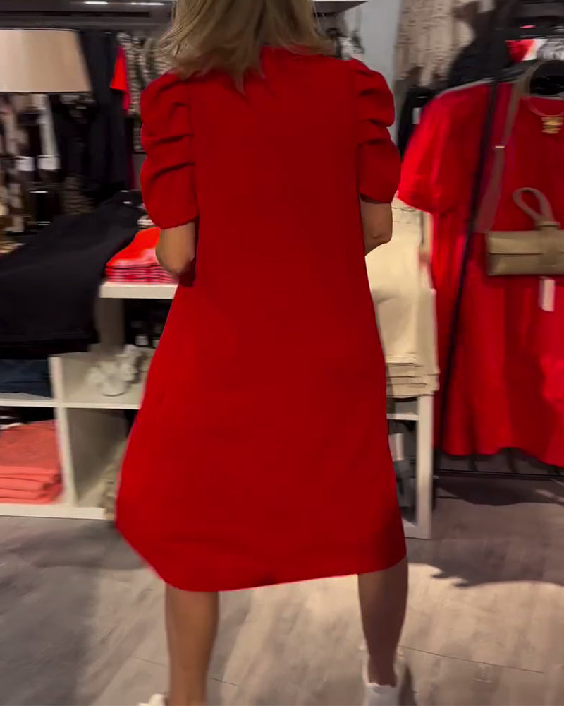 Kleid Puffärmel V-Ausschnitt Temperamentvoll