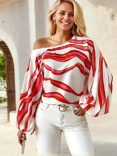 Heidi-Mode | Off-Shoulder-Bluse mit Geometrischem Muster für Damen