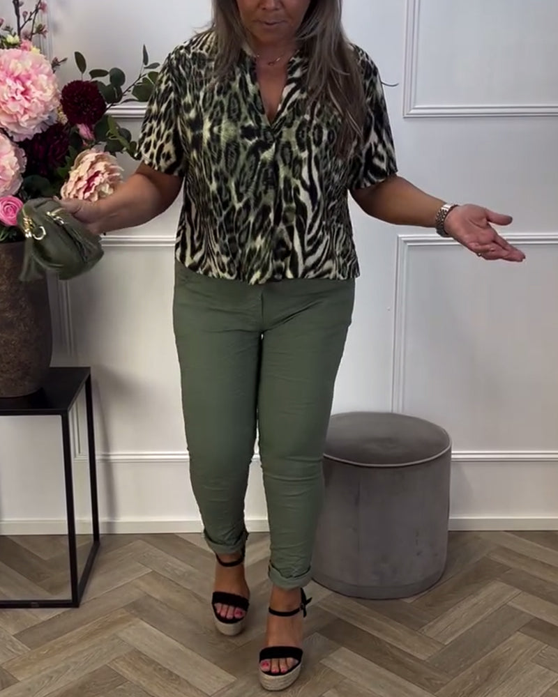 Bluse Modisch Leopardenmuster Kurzarm