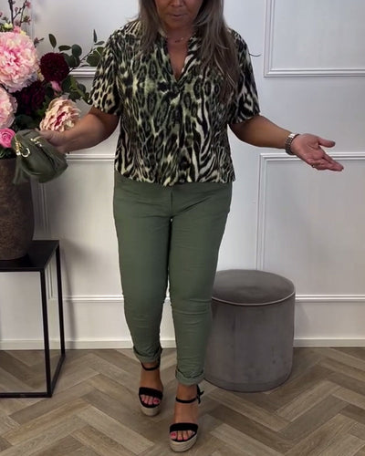 Bluse Modisch Leopardenmuster Kurzarm
