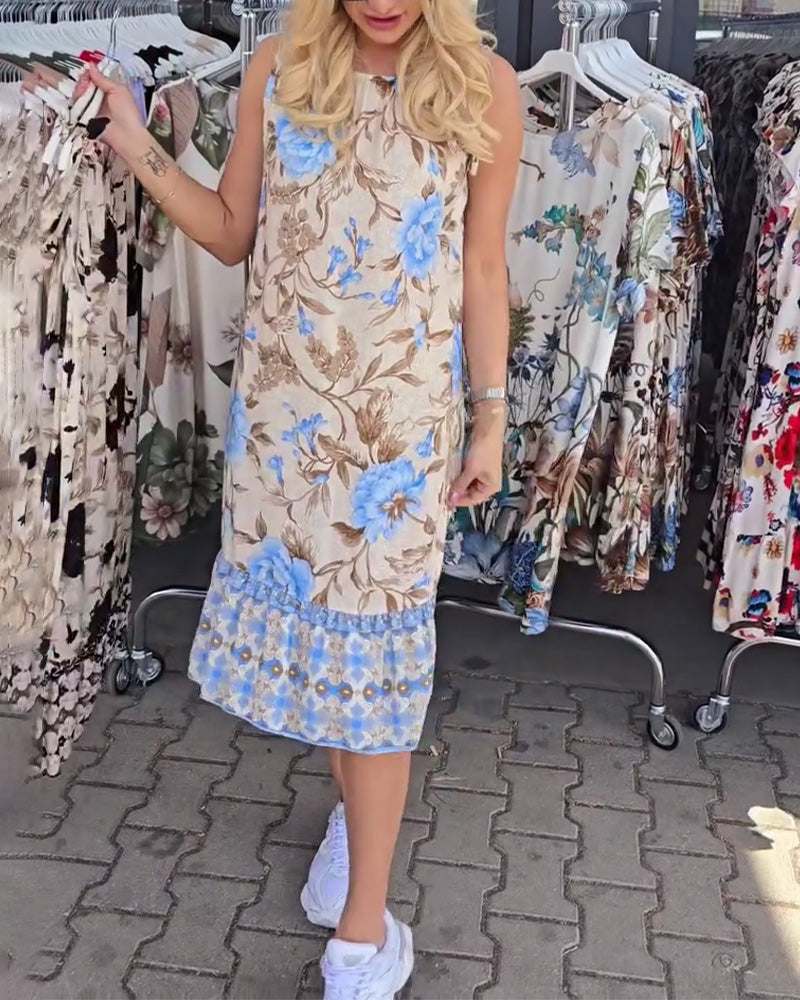 Kleid Elegant Ärmellos Blumen