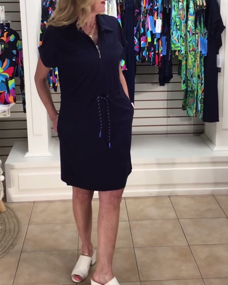 Kleid Halber Reißverschluss Kordelzug Sportlich Polo