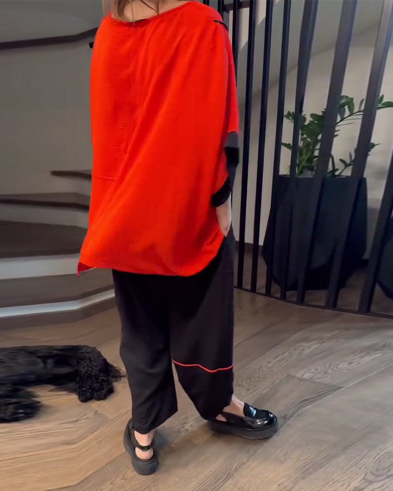 Set Mit Weiten Bloomers Casual Color-Blockin