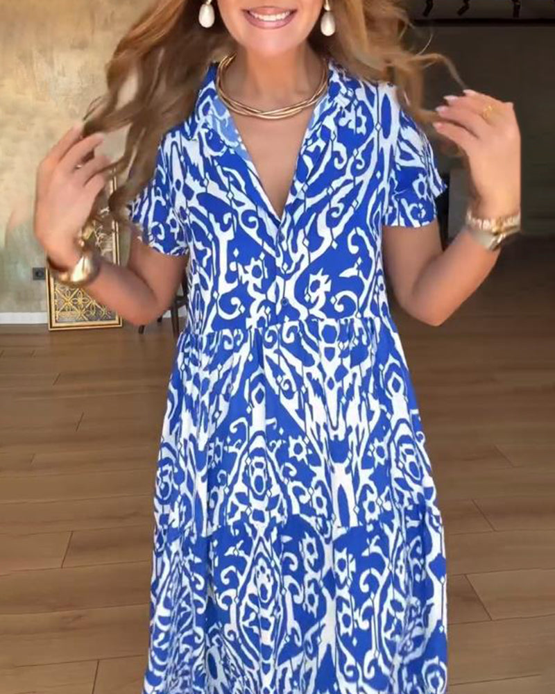 Kleid Kurzarm Bedruckt Mode